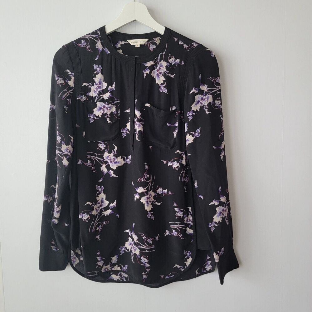 Rebecca Taylor Women's Grapevine Floral Print Blouse‎ SZ 0 100% silk long sleeve
